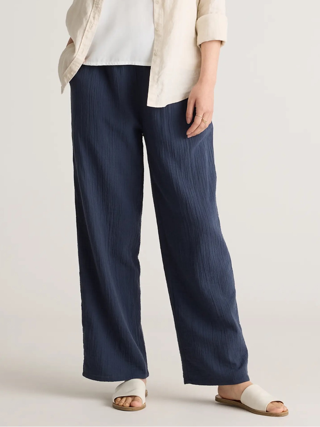 Quince 100% Organic Cotton Gauze Straight Leg Pants Indigo Blue Sz Large